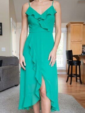 Kensie Green ruffled strappy dress sz 0